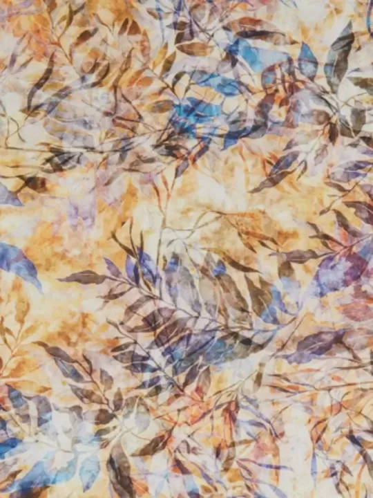 QT FABRICS - PERIWINKLE par Dan Morris 28629.A Large Leaves Tan