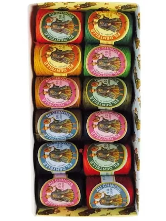 Assortiment 12 Cocons Calais Fil au Chinois Tons soutenus